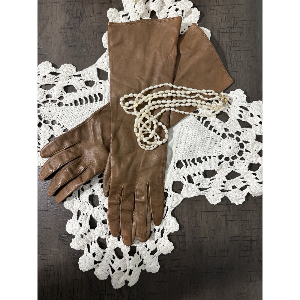 Dane Taylor Vintage Italian Leather Gloves Women's Size 6.5 Brown Old Money